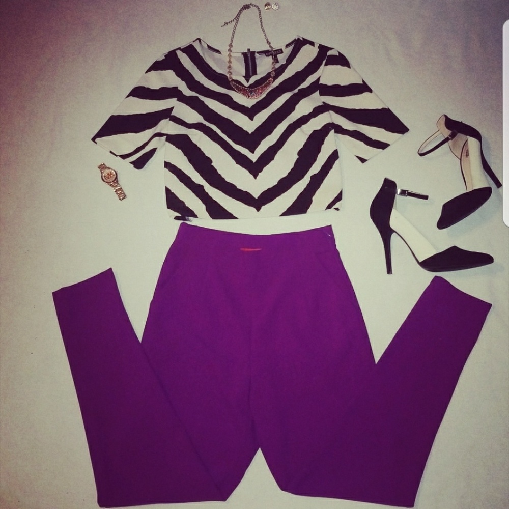 Zebra print Shirt and purple colored Capri Pants